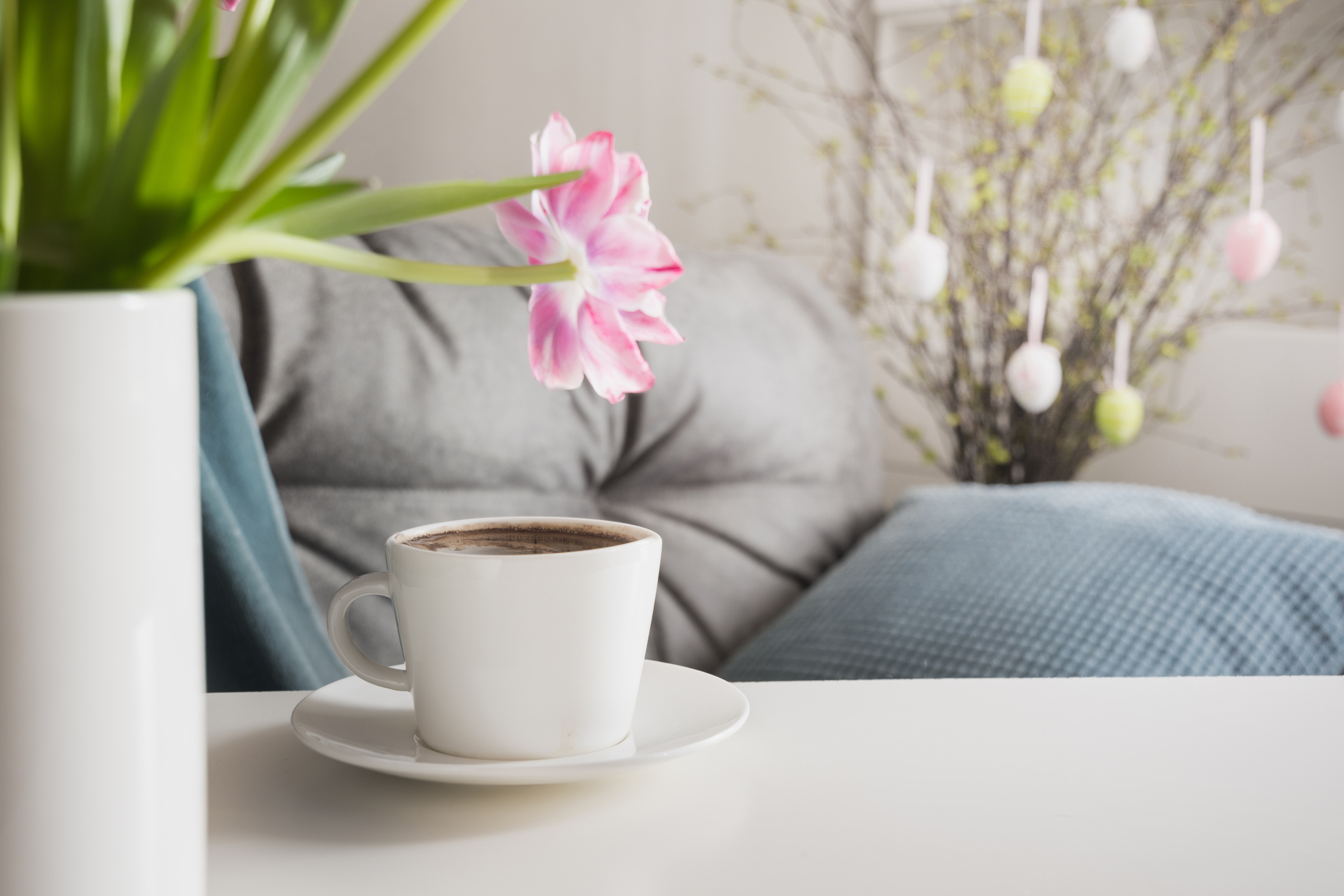 Morning Coffee in Spring Interior Designed Room